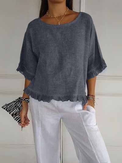 Lena | Bomuldslinnedbluse med flæser