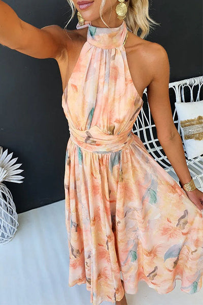 Marissa – Watercolor Open Back Halter Maxi Dress