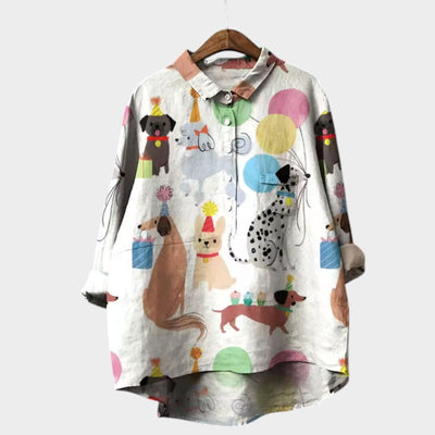 MARIANELLA | Oversize bluse med hundeprint og hverdagskomfort for en munter stil