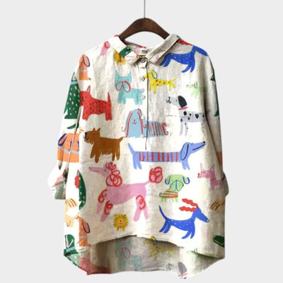 MARIANELLA | Oversize bluse med hundeprint og hverdagskomfort for en munter stil