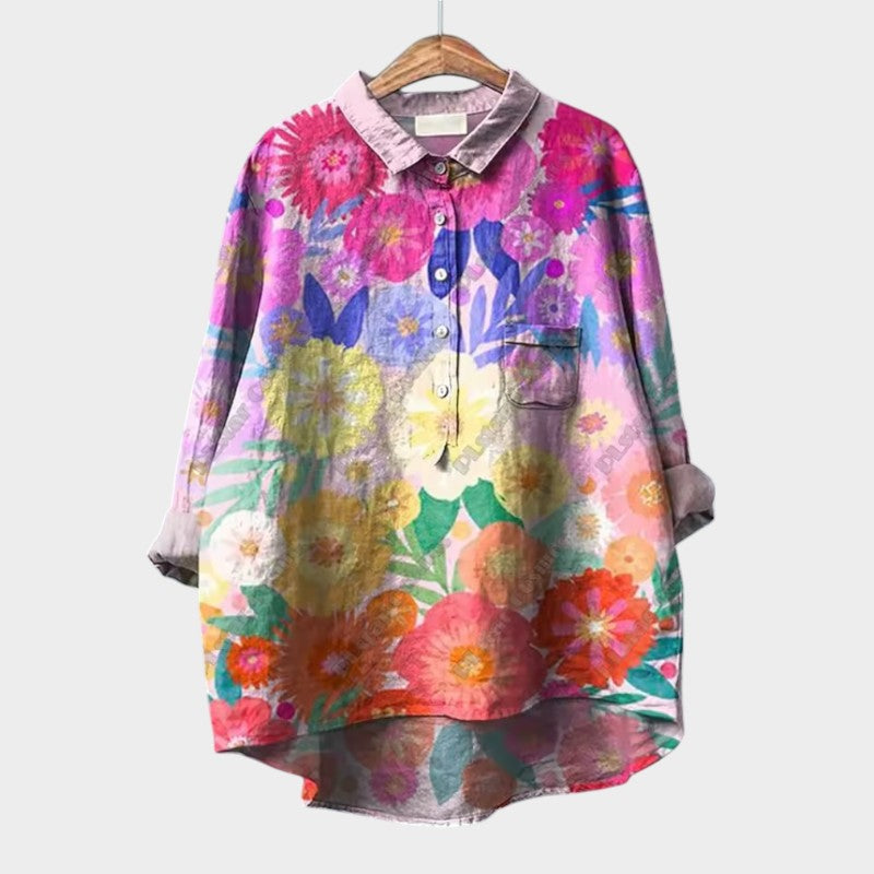 FRANCESCA | Blomstret oversize bluse med lyse farver og elegant komfort til hverdag
