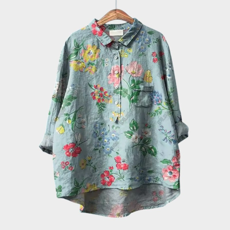 FRANCESCA | Blomstret oversize bluse med lyse farver og elegant komfort til hverdag