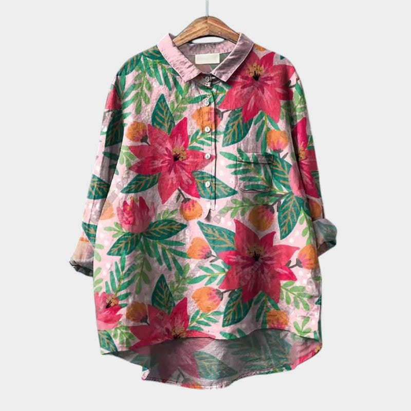 FRANCESCA | Blomstret oversize bluse med lyse farver og elegant komfort til hverdag