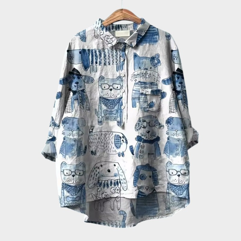 MARIANELLA | Oversize bluse med hundeprint og hverdagskomfort for en munter stil