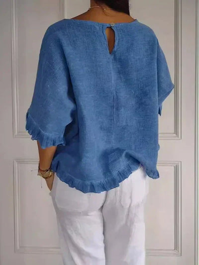 Lena | Bomuldslinnedbluse med flæser